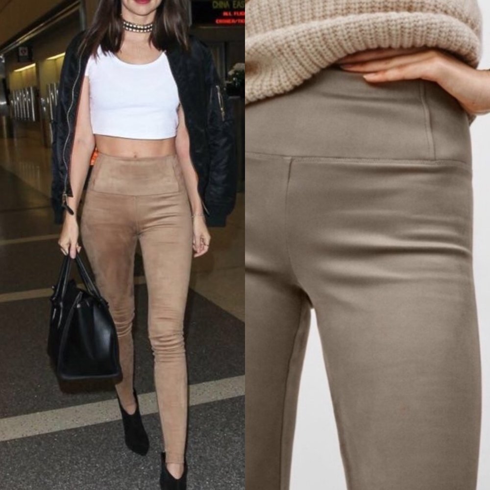 Aritzia Wilfred Free Daria Faux Suede Leggings Taupe High Rise Size XS Minimal